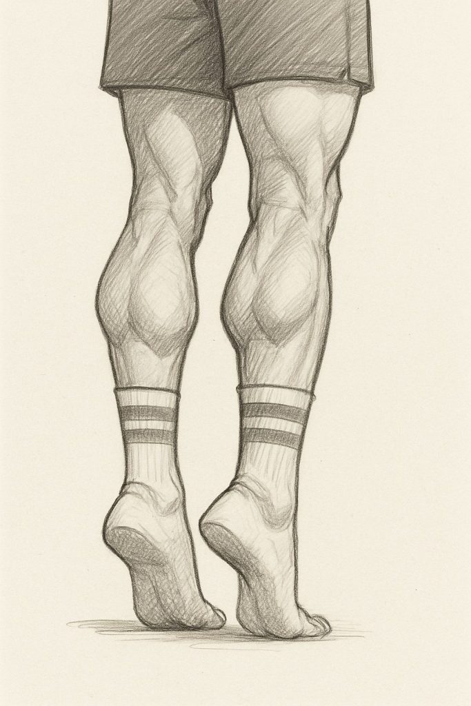 Sketch Image showing proper form for taking progress photos - Calf Flex