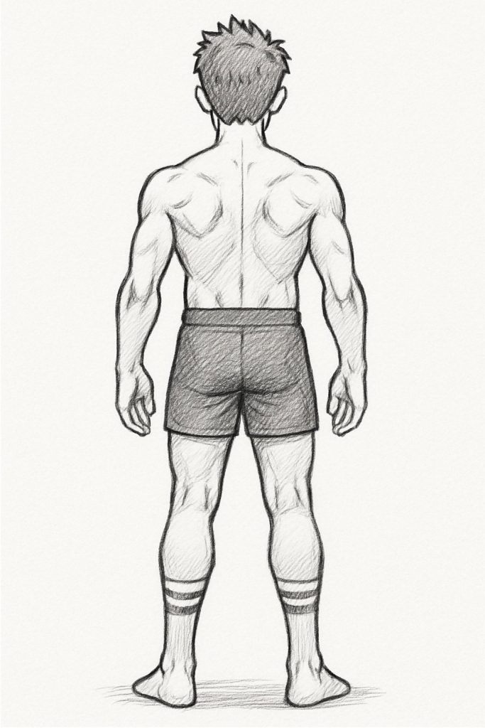 Sketch Image showing proper form for taking progress photos - Rear View - Relaxed