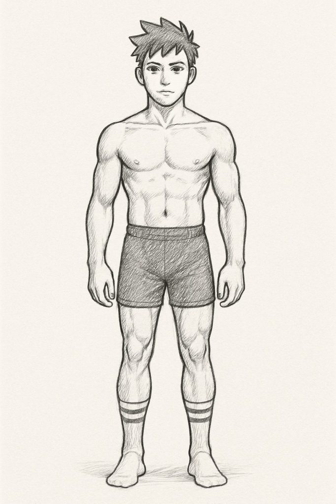 Sketch Image showing proper form for taking progress photos - Front View - Relaxed