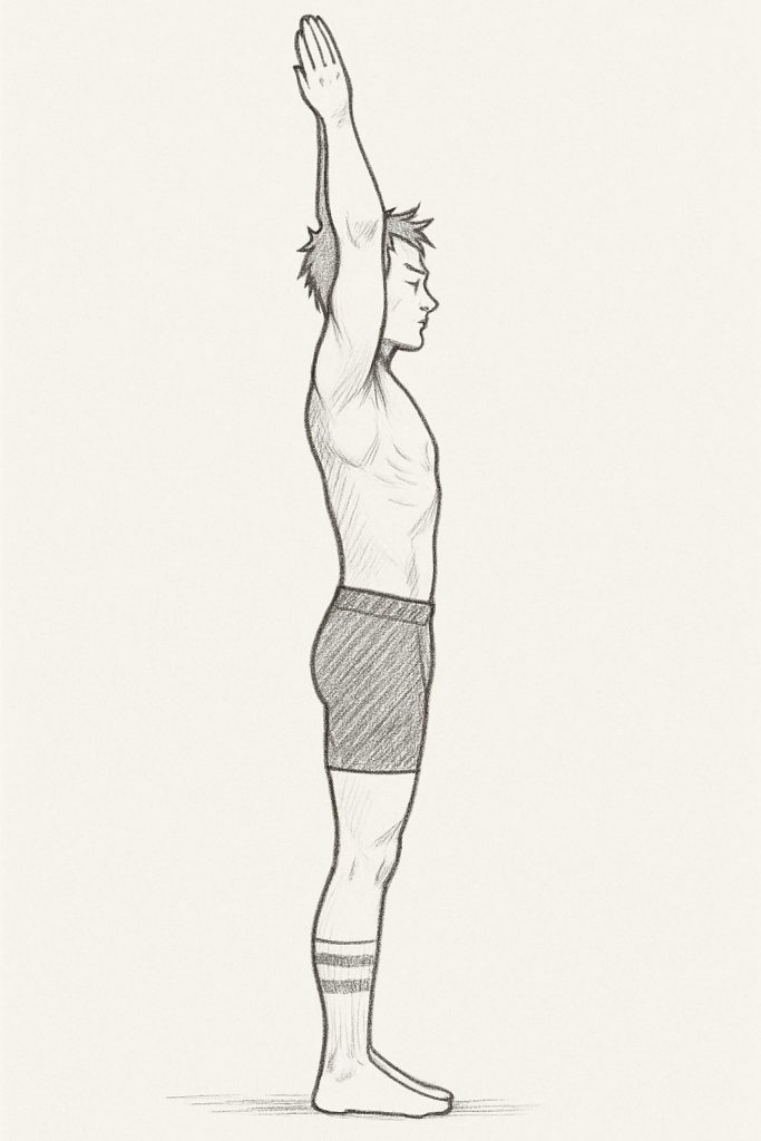 Sketch Image showing proper form for taking progress photos - Side View - Arms Up