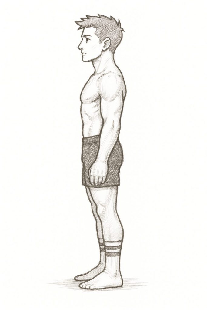 Sketch Image showing proper form for taking progress photos - Side View - Relaxed