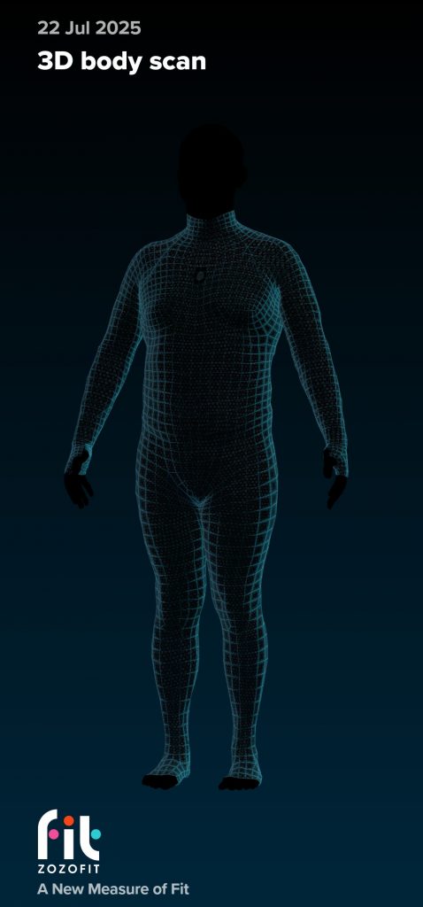 3D body scan of Joshua Marron captured during Project Legacy Week 1 using ZOZOFIT smart suit.