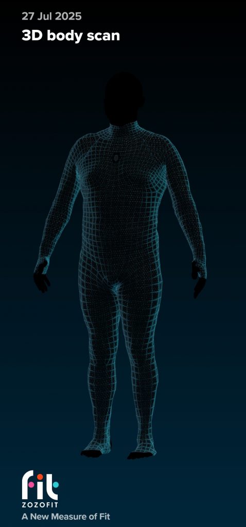 3D body scan of Joshua Marron captured during Project Legacy Week 2 using the ZOZOFIT smart suit.