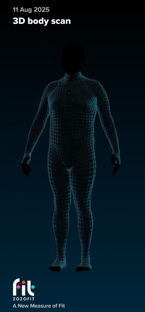 ZOZOFIT Week 4 3D body scan of Joshua Marron for Project Legacy body composition tracking.